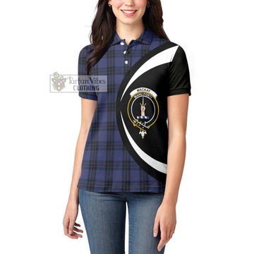 MacKay Blue #02 Tartan Women's Polo Shirt with Family Crest Circle Style