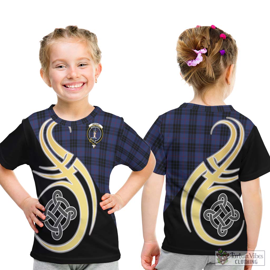 Tartan Vibes Clothing MacKay Blue #02 Tartan Kid T-Shirt with Family Crest and Celtic Symbol Style