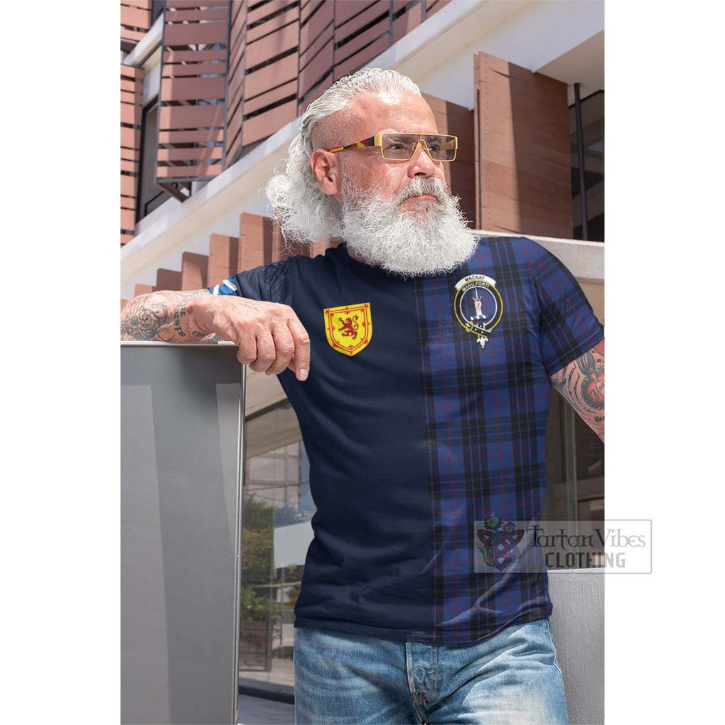 Tartan Vibes Clothing MacKay Blue #02 Tartan Cotton T-shirt with Scottish Lion Royal Arm Half Style