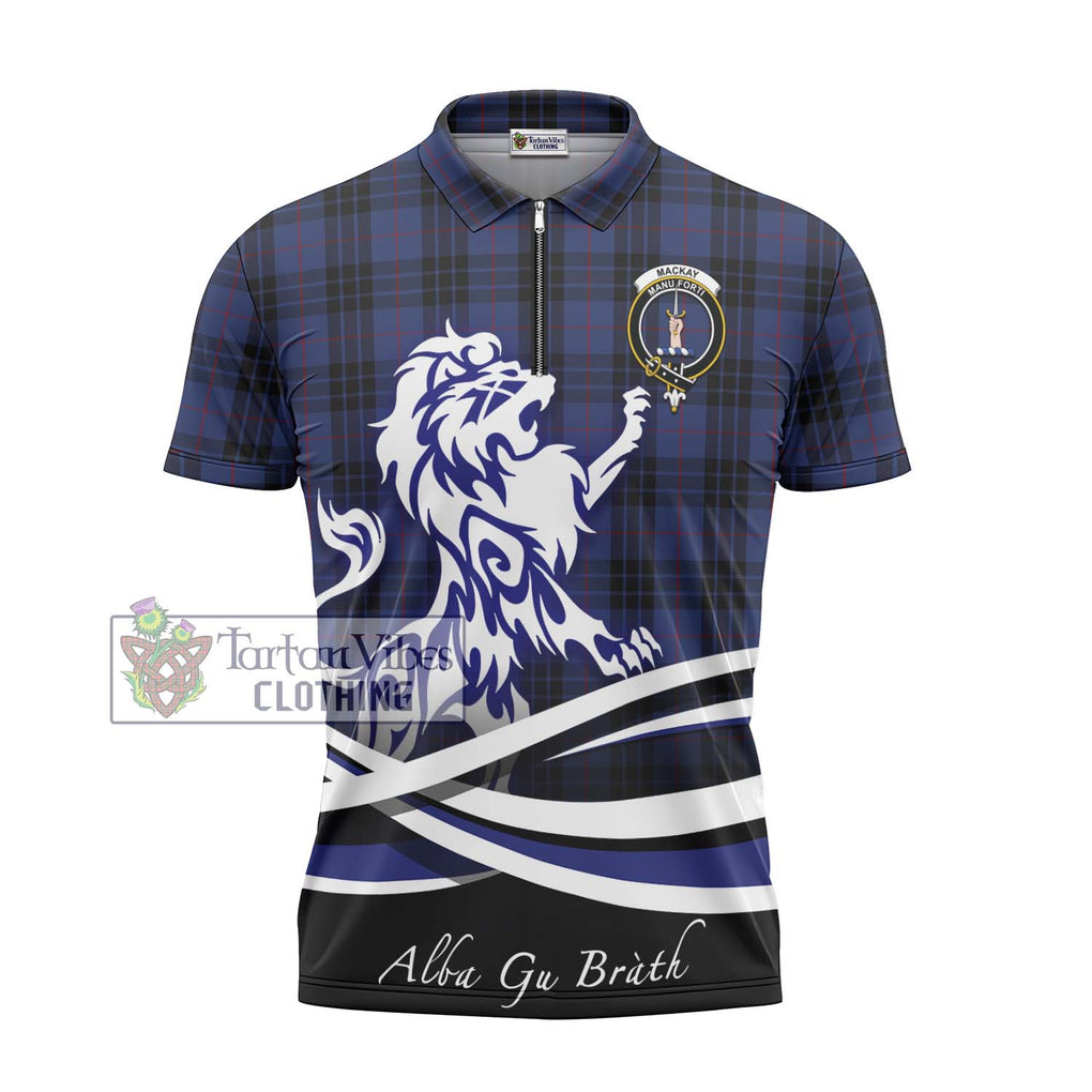 Tartan Vibes Clothing MacKay Blue #02 Tartan Zipper Polo Shirt with Alba Gu Brath Regal Lion Emblem