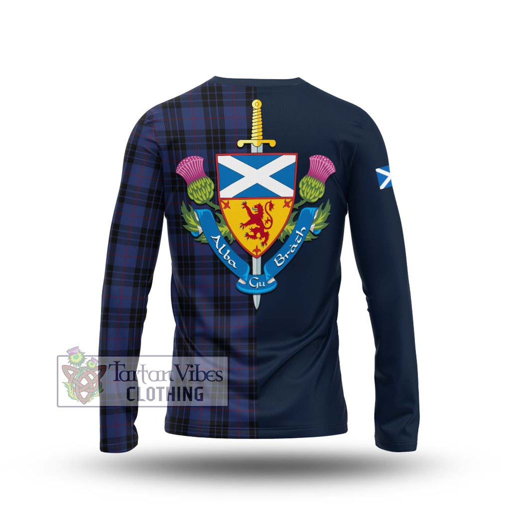 Tartan Vibes Clothing MacKay Blue #02 Tartan Long Sleeve T-Shirt with Scottish Lion Royal Arm Half Style