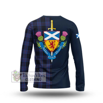 Tartan Vibes Clothing MacKay Blue #02 Tartan Long Sleeve T-Shirt with Scottish Lion Royal Arm Half Style