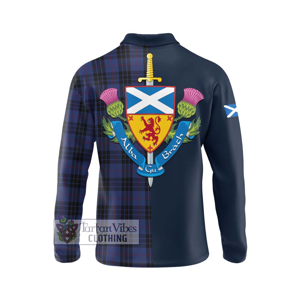 Tartan Vibes Clothing MacKay Blue #02 Tartan Long Sleeve Polo Shirt with Scottish Lion Royal Arm Half Style