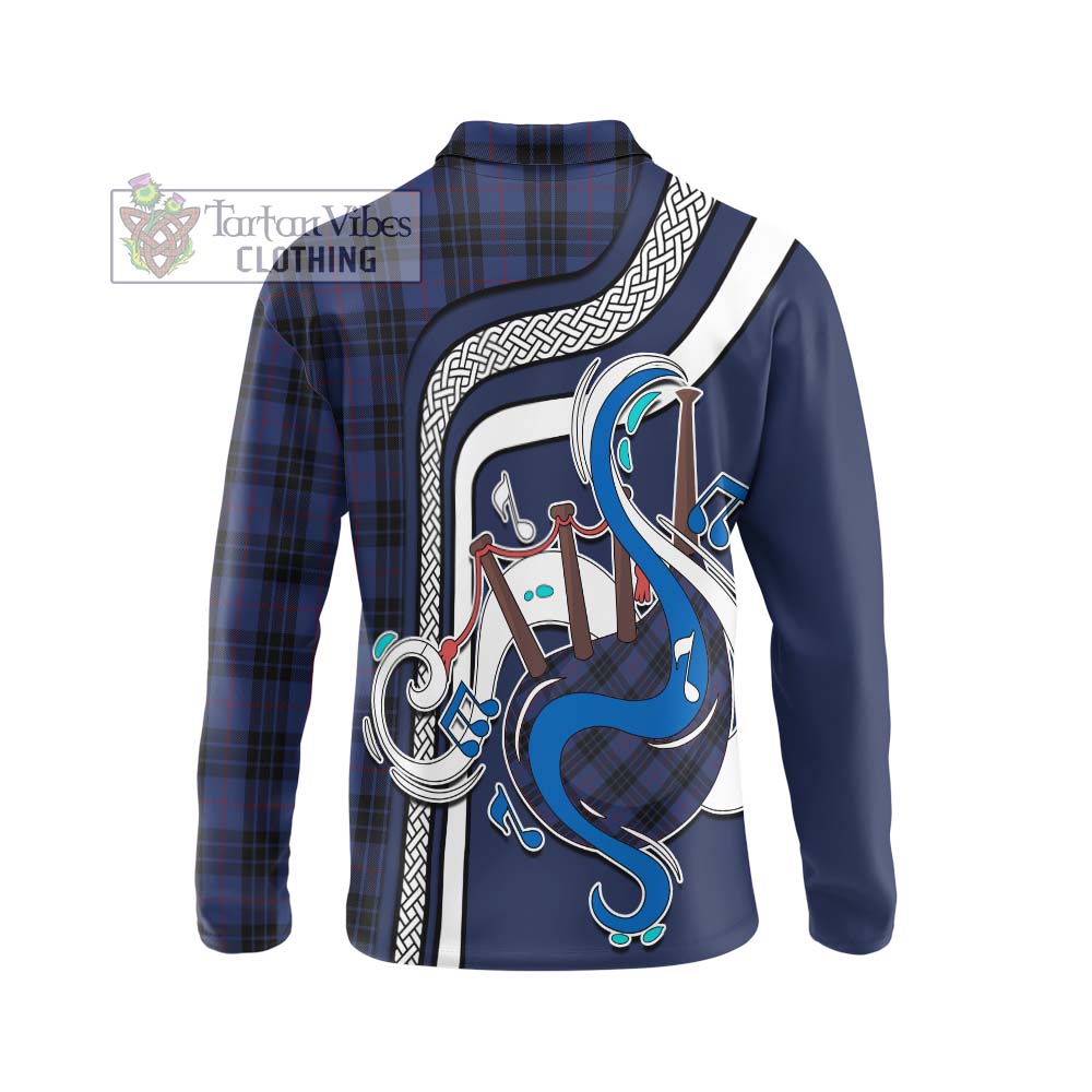 Tartan Vibes Clothing MacKay Blue #02 Tartan Long Sleeve Polo Shirt with Epic Bagpipe Style