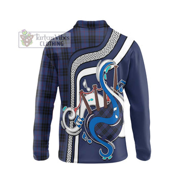 MacKay Blue #02 Tartan Long Sleeve Polo Shirt with Epic Bagpipe Style