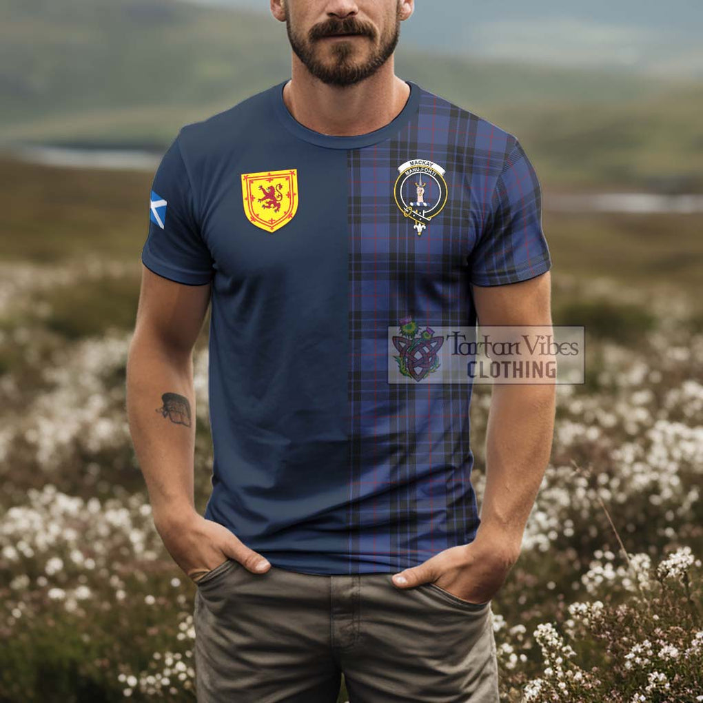 Tartan Vibes Clothing MacKay Blue #02 Tartan T-Shirt Alba with Scottish Lion Royal Arm Half Style