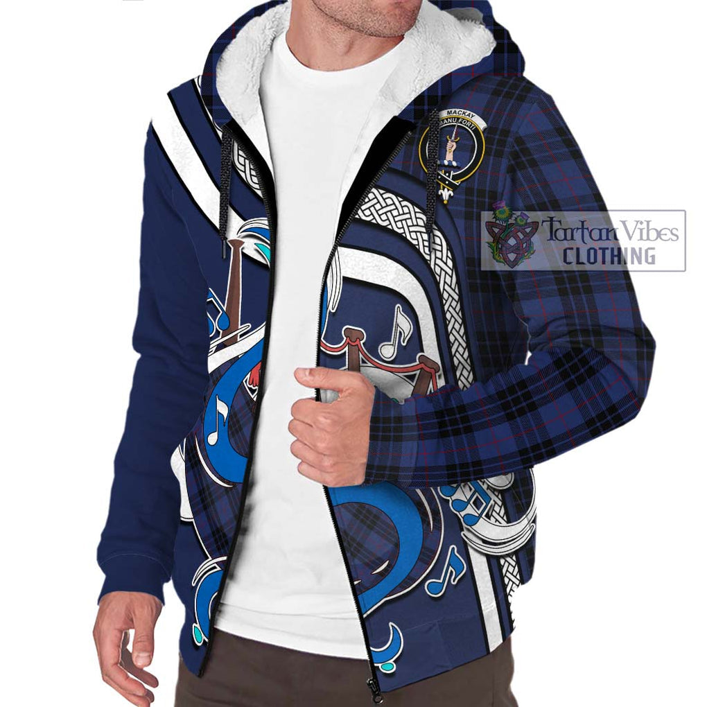Tartan Vibes Clothing MacKay Blue #02 Tartan Sherpa Hoodie with Epic Bagpipe Style