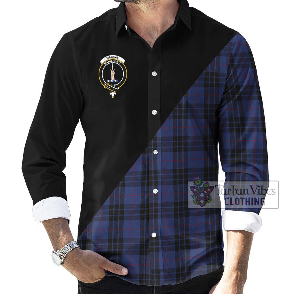 Tartan Vibes Clothing MacKay Blue #02 Tartan Long Sleeve Button Shirt with Family Crest and Military Logo Style