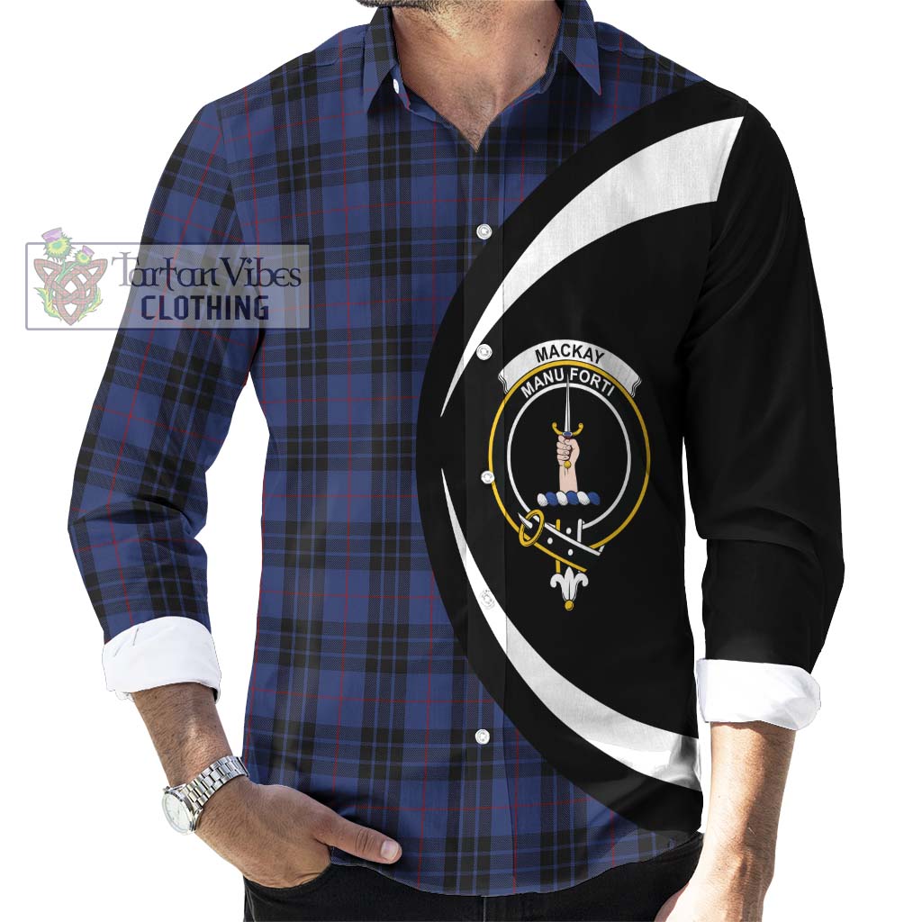 Tartan Vibes Clothing MacKay Blue #02 Tartan Long Sleeve Button Up with Family Crest Circle Style