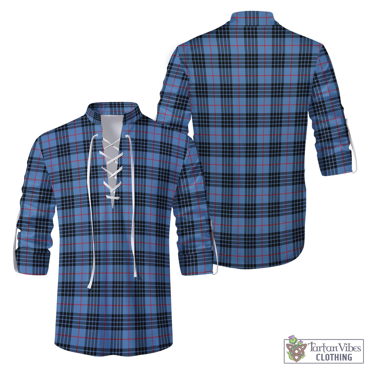 Tartan Vibes Clothing MacKay Blue Tartan Men's Scottish Traditional Jacobite Ghillie Kilt Shirt