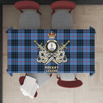 MacKay Blue Tartan Tablecloth with Clan Crest and the Golden Sword of Courageous Legacy