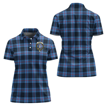 MacKay Blue Tartan Polo Shirt with Family Crest For Women