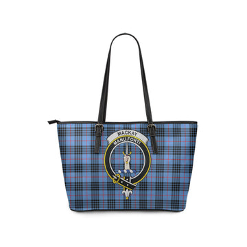 MacKay Blue Tartan Leather Tote Bag with Family Crest
