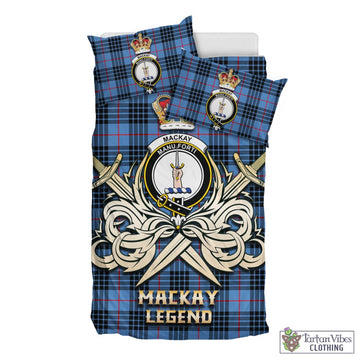 MacKay Blue Tartan Bedding Set with Clan Crest and the Golden Sword of Courageous Legacy