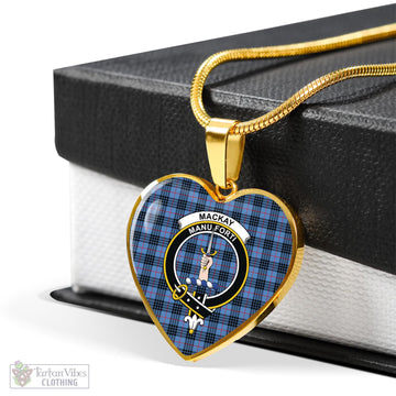 MacKay Blue Tartan Heart Necklace with Family Crest