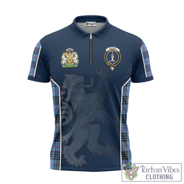 MacKay Blue Tartan Zipper Polo Shirt with Family Crest and Lion Rampant Vibes Sport Style