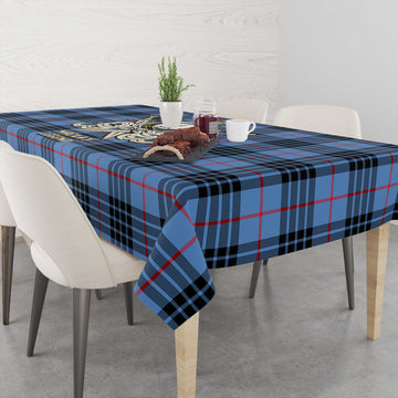 MacKay Blue Tartan Tablecloth with Clan Crest and the Golden Sword of Courageous Legacy