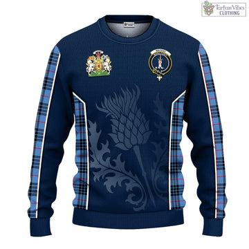 MacKay Blue Tartan Knitted Sweatshirt with Family Crest and Scottish Thistle Vibes Sport Style