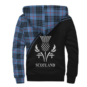 MacKay Blue Tartan Sherpa Hoodie with Family Crest Curve Style