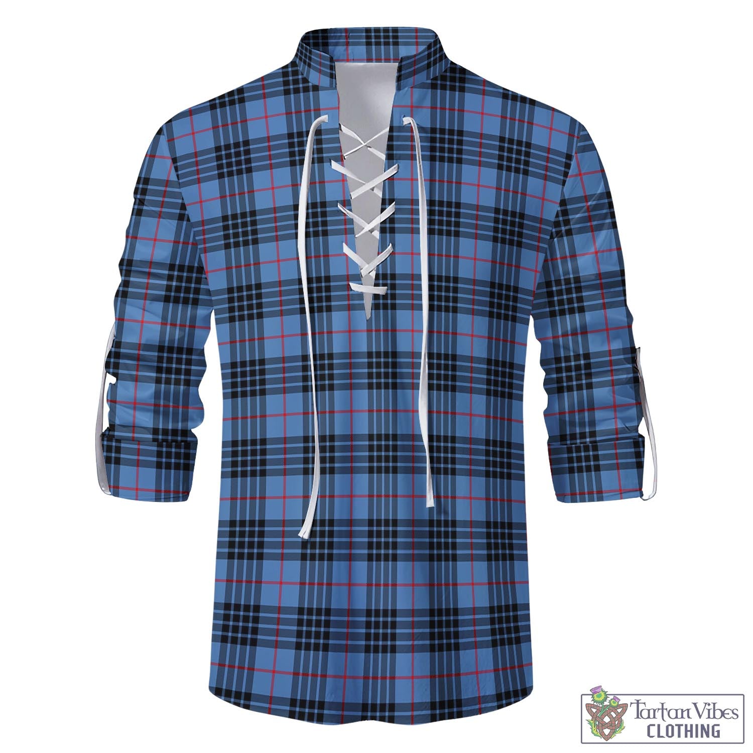 Tartan Vibes Clothing MacKay Blue Tartan Men's Scottish Traditional Jacobite Ghillie Kilt Shirt
