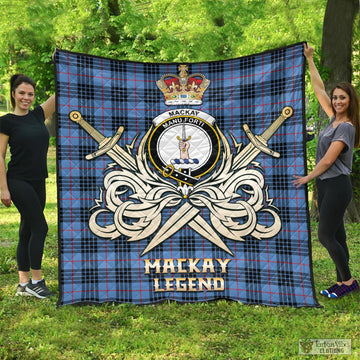 MacKay Blue Tartan Quilt with Clan Crest and the Golden Sword of Courageous Legacy