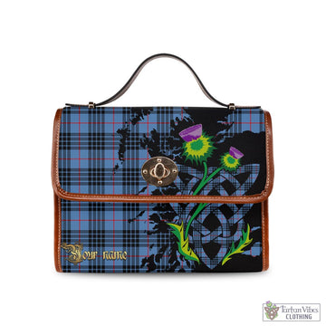 MacKay Blue Tartan Waterproof Canvas Bag with Scotland Map and Thistle Celtic Accents