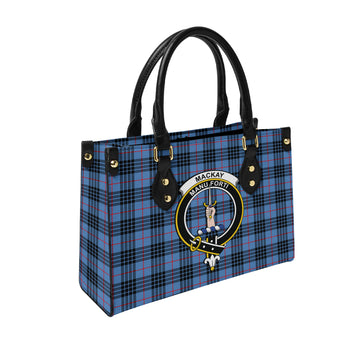 MacKay Blue Tartan Leather Bag with Family Crest