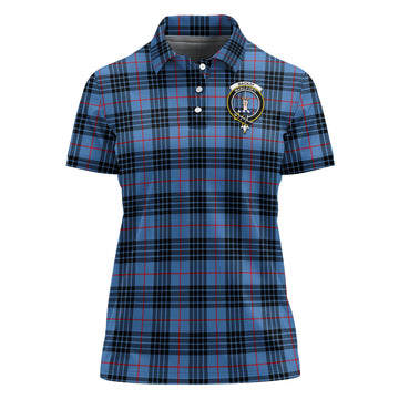 MacKay Blue Tartan Polo Shirt with Family Crest For Women