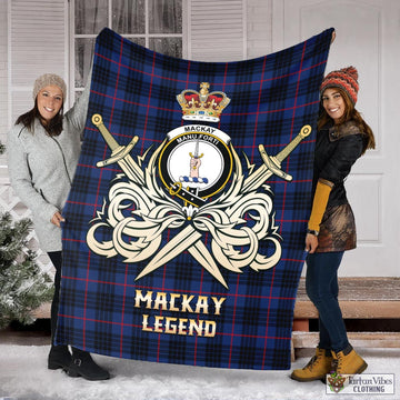 MacKay Blue Modern Tartan Blanket with Clan Crest and the Golden Sword of Courageous Legacy