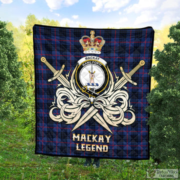 MacKay Blue Modern Tartan Quilt with Clan Crest and the Golden Sword of Courageous Legacy