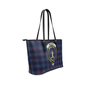 MacKay Blue Modern Tartan Leather Tote Bag with Family Crest