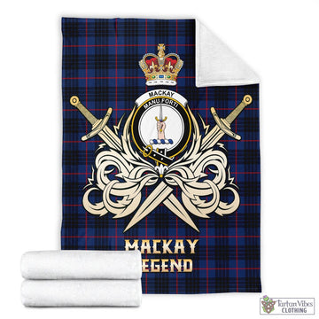 MacKay Blue Modern Tartan Blanket with Clan Crest and the Golden Sword of Courageous Legacy