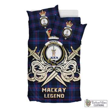 MacKay Blue Modern Tartan Bedding Set with Clan Crest and the Golden Sword of Courageous Legacy