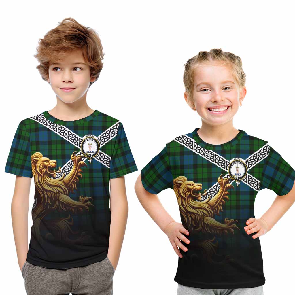 Tartan Vibes Clothing MacKay (McKay) Crest Tartan Kid T-Shirt with Golden Lion Emblem Celtic Style