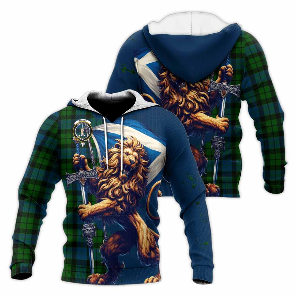 Tartan Vibes Clothing MacKay (McKay) Tartan Family Crest Knitted Hoodie with Scottish Majestic Lion