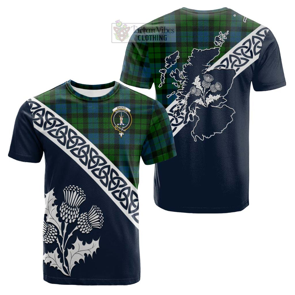Tartan Vibes Clothing MacKay (McKay) Tartan Cotton T-shirt Featuring Thistle and Scotland Map