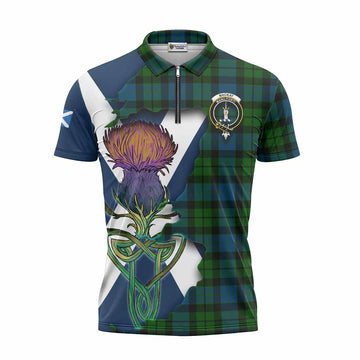 MacKay (McKay) Tartan Family Crest Zipper Polo Shirt Scottish Thistle Celtic Inspired