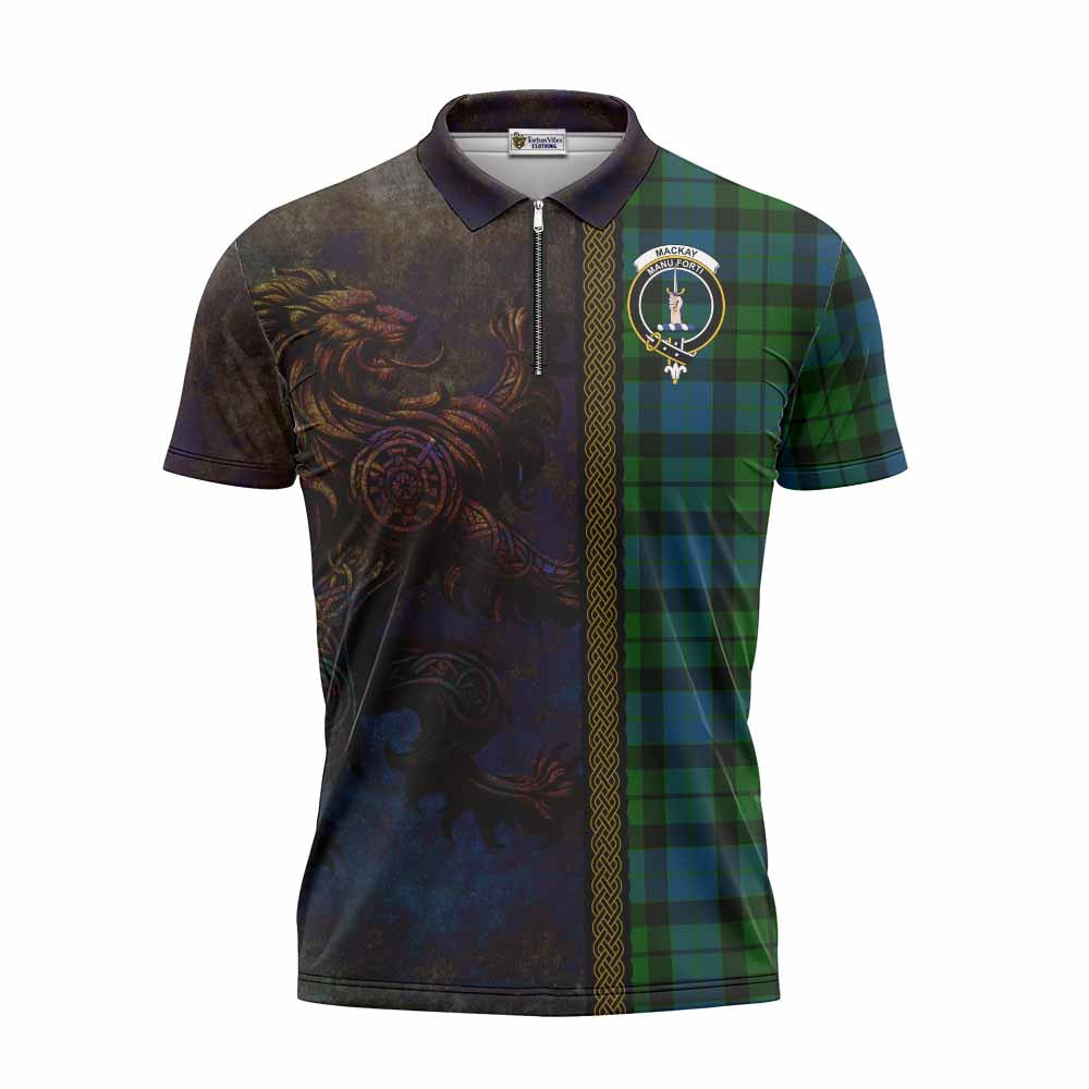 Tartan Vibes Clothing MacKay (McKay) Tartan Family Crest Zipper Polo Shirt Alba Gu Brath Be Brave Lion Ancient Style