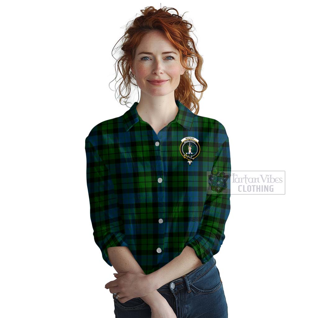 Tartan Vibes Clothing MacKay (McKay) Tartan Women's Casual Shirt with Family Crest and Bearded Skull Holding Bottles of Whiskey