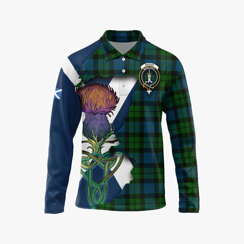 Tartan Vibes Clothing MacKay (McKay) Tartan Family Crest Long Sleeve Polo Shirt Scottish Thistle Celtic Inspired
