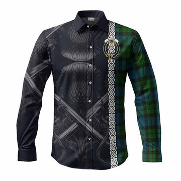 MacKay (McKay) Tartan Long Sleeve Button Shirt with Family Crest Cross Sword Thistle Celtic Vibes