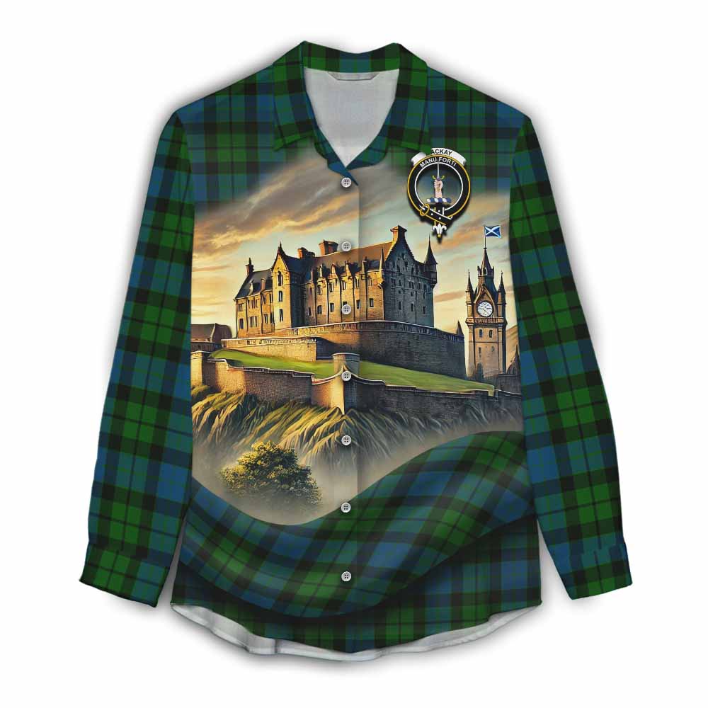 Tartan Vibes Clothing MacKay (McKay) Tartan Family Crest Women's Casual Shirt with Scottish Ancient Castle Style