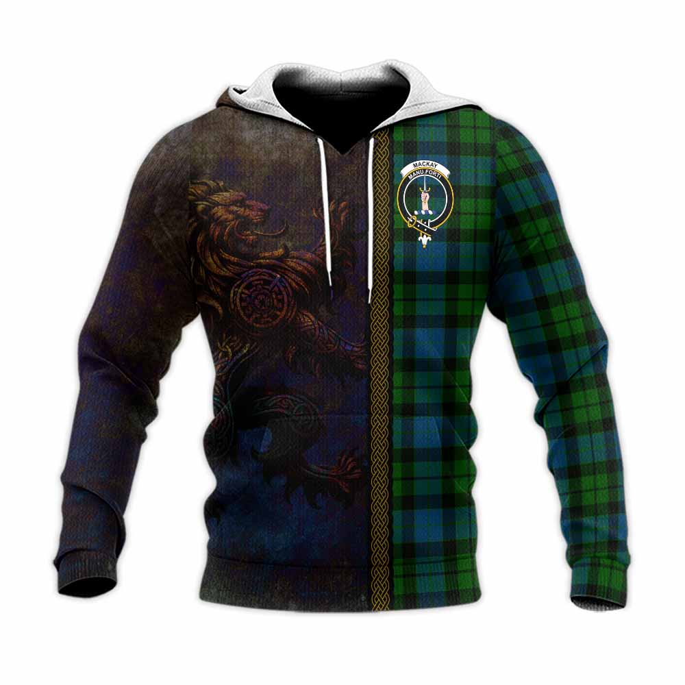 Tartan Vibes Clothing MacKay (McKay) Tartan Family Crest Knitted Hoodie Alba Gu Brath Be Brave Lion Ancient Style