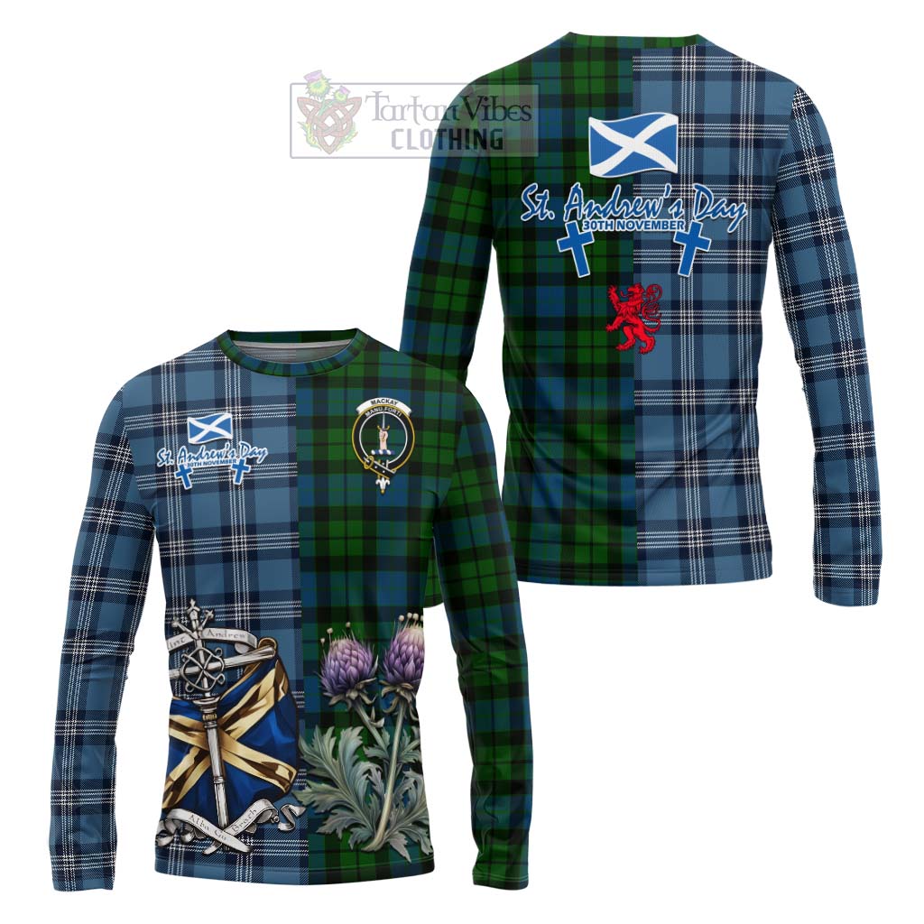 Tartan Vibes Clothing MacKay (McKay) Tartan Long Sleeve T-Shirt Happy St. Andrew's Day Half Tartan Style