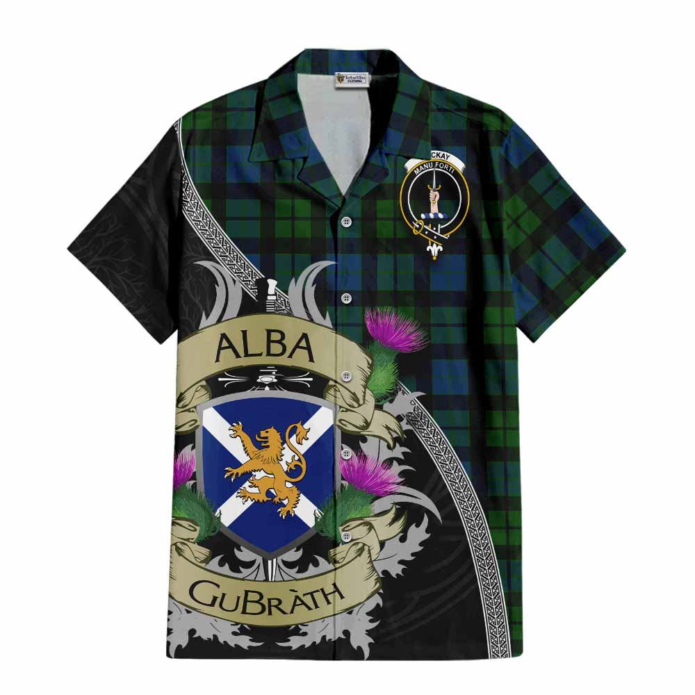 Tartan Vibes Clothing MacKay (McKay) Tartan Family Crest Short Sleeve Button Shirt Lion Rampant Royal Thistle Shield Celtic Inspired
