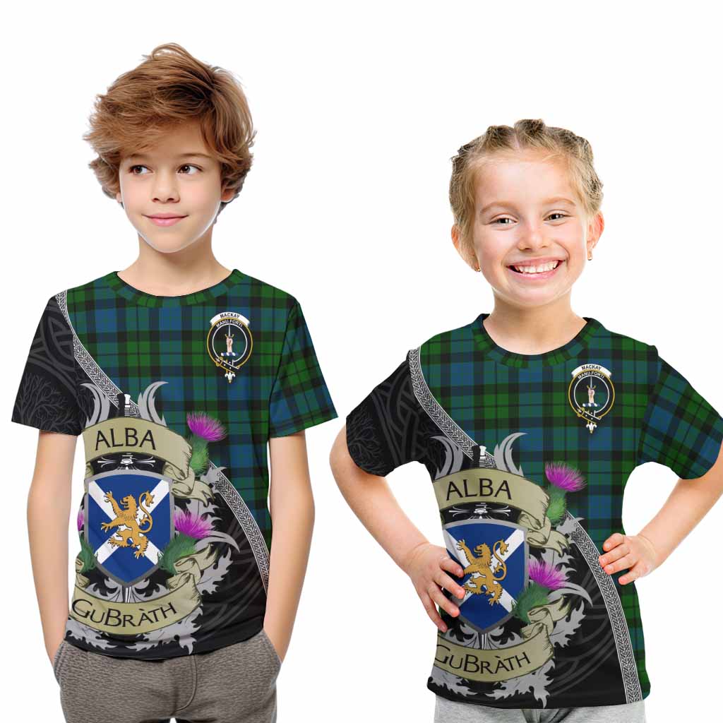 Tartan Vibes Clothing MacKay (McKay) Tartan Family Crest Kid T-Shirt Lion Rampant Royal Thistle Shield Celtic Inspired