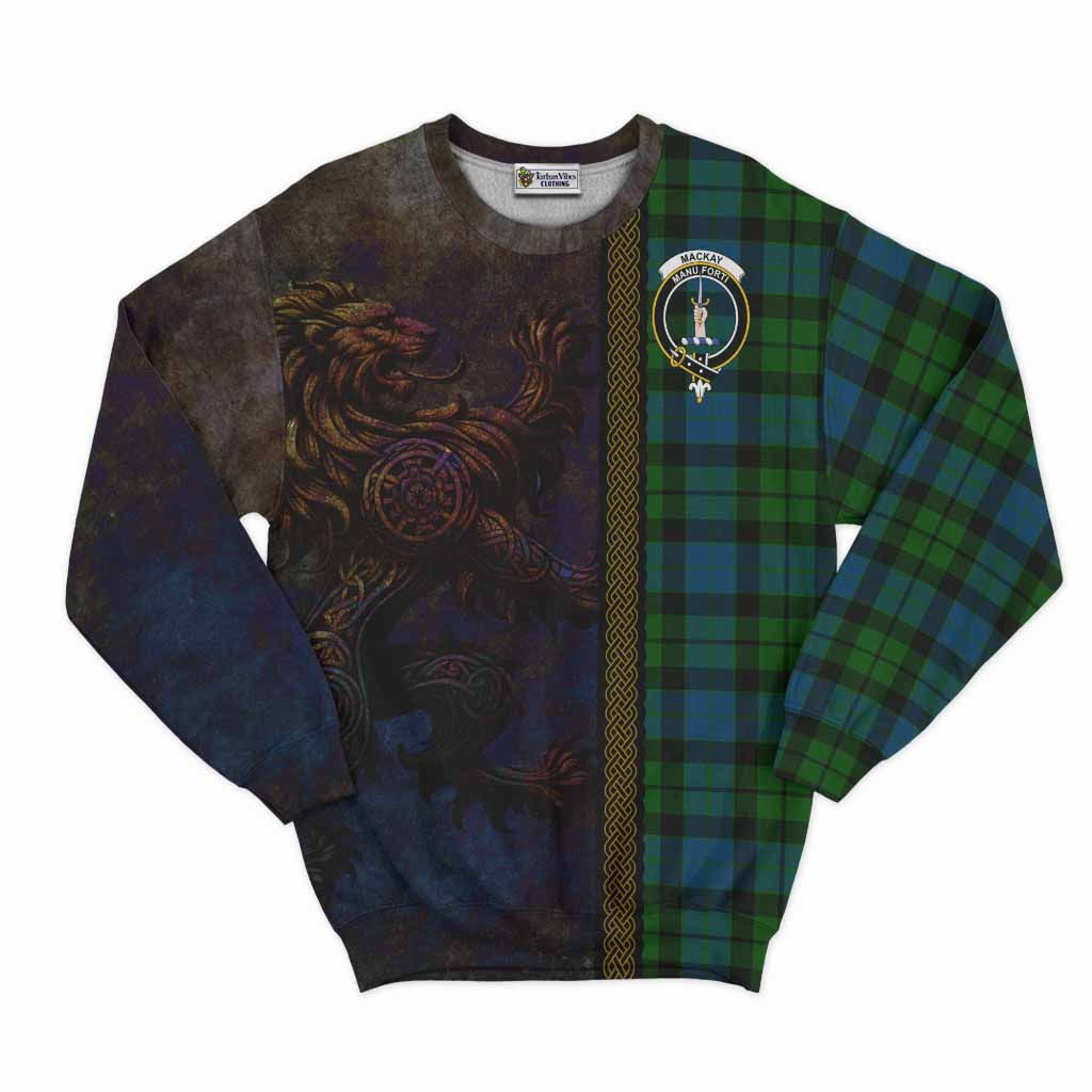 Tartan Vibes Clothing MacKay (McKay) Tartan Family Crest Sweatshirt Alba Gu Brath Be Brave Lion Ancient Style