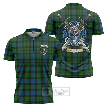 MacKay (McKay) Tartan Zipper Polo Shirt with Family Crest Celtic Skull Style