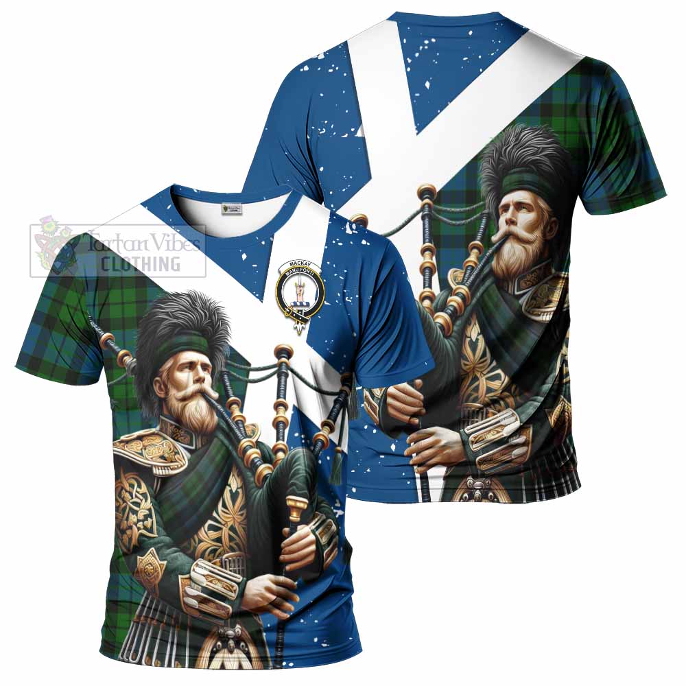 Tartan Vibes Clothing MacKay (McKay) Tartan T-Shirt with Family Crest Scottish Bagpiper Vibes