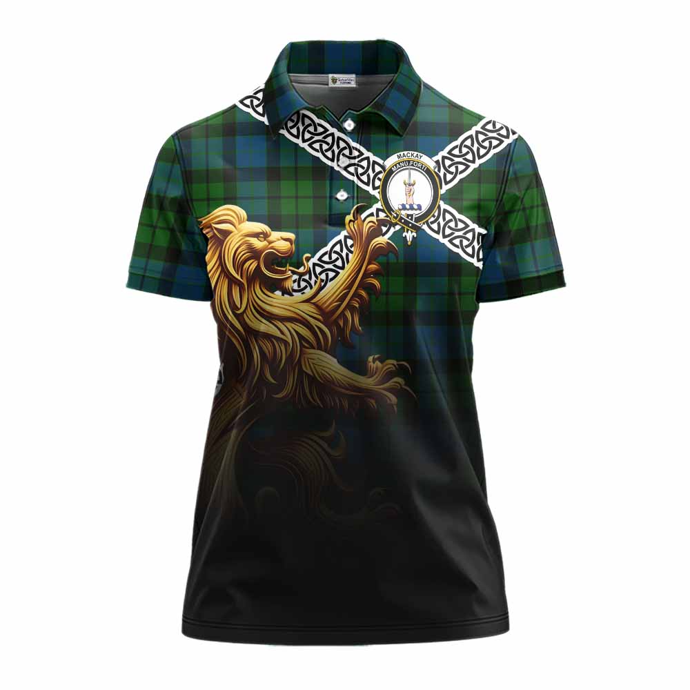 Tartan Vibes Clothing MacKay (McKay) Crest Tartan Women's Polo Shirt with Golden Lion Emblem Celtic Style